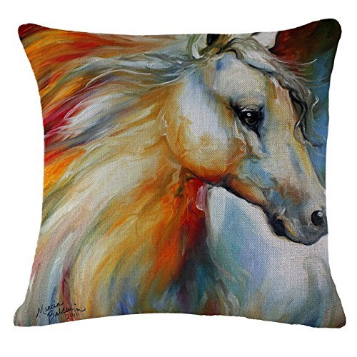 ITFRO Oil Painting Horse Hand Painted Throw Pillow Case Cotton Blend Linen Cushion Cover Sofa Decorative Square 18 Inches(1)