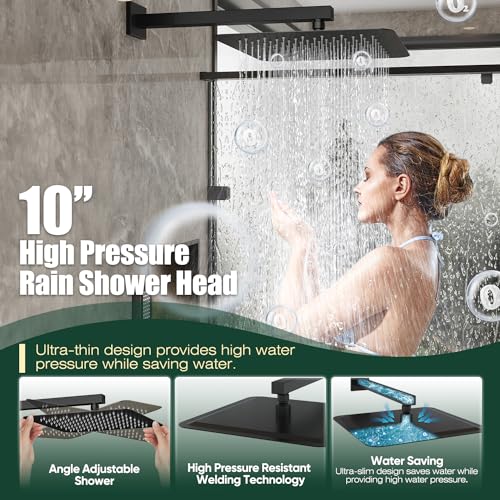 Image of Gabrylly Shower System, Black Shower Faucet Set with 10 inch Rain Shower head and Handle Set, All Metal Shower Heads with Handheld Spray Combo, Wall Mounted Shower Fixtures with Shower Valve, Matte Black
