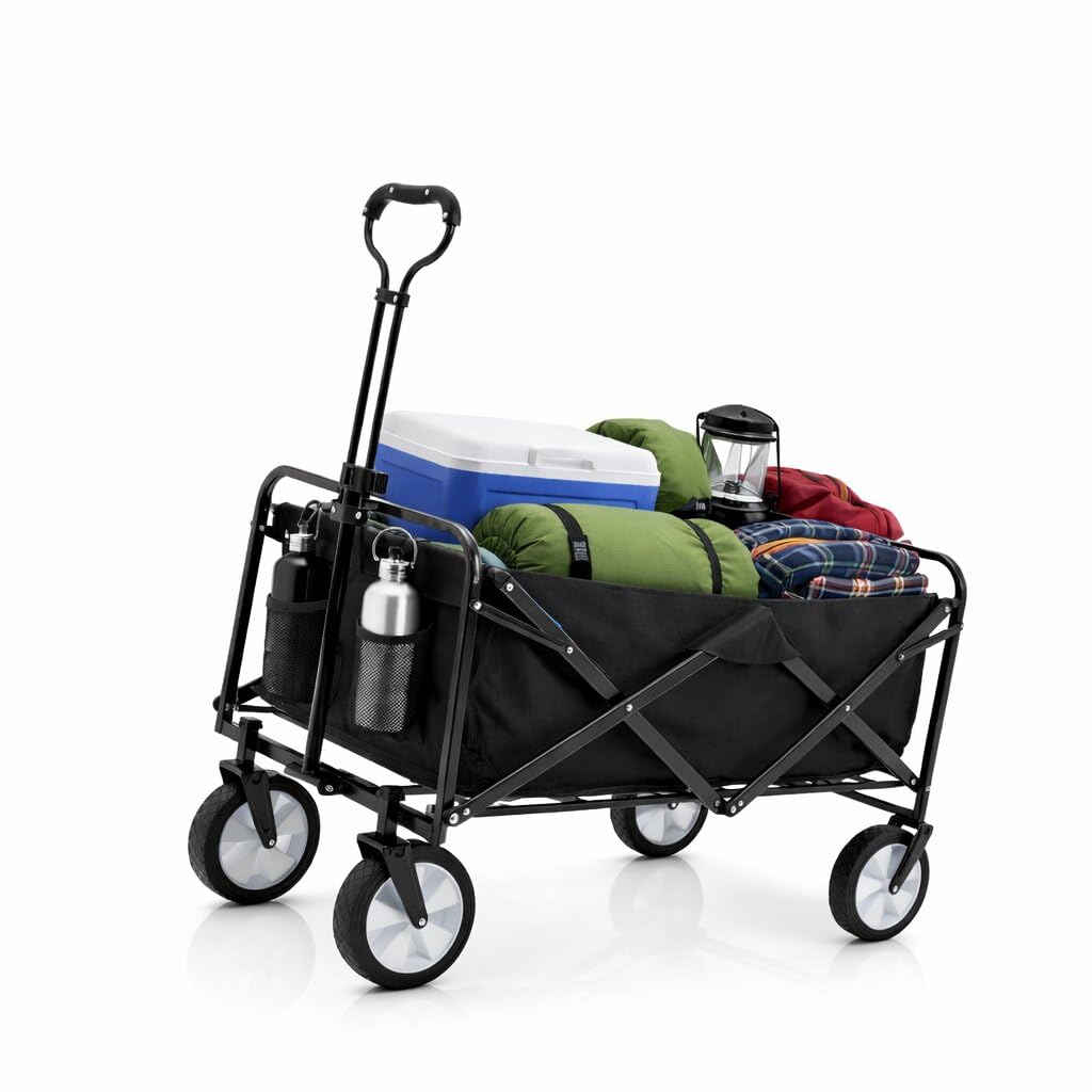 BigDean Bollerwagen faltbar 105L bis 100 kg belastbar klappbarer Handwagen | mit ausziehbarer Deichsel & Netztaschen – Bollerwagen faltbar Kinder Faltbarer Bollerwagen