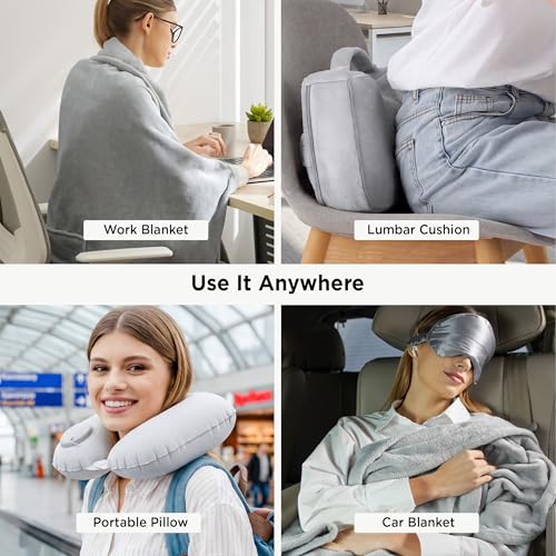 4-Pc Bedsure Travel Blanket Set w/ Inflatable Neck Pillow, Eye Mask and Storage Bag (Grey) 9.99 + Free Shippin + 50% Off Code F476BBDE - image 7