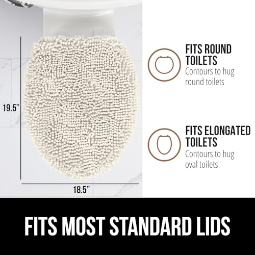 Image of Gorilla Grip Original Shag Chenille Bathroom Toilet Lid Cover, 19.5 Inch x 18.5 Inch Large Size, Machine Washable, Ultra Soft Plush Fabric Covers, Fits Most Size Toilet Lids for Bathroom, Ivory Cream