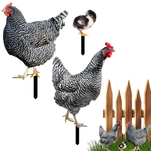 Fenayuu Metall Chicken Yard Stakes | Gartendeko 3er Set Hühner | Küken Set Huhn Gartenstecker Set - Rooster Animal Stakes Für Ostern Frühling Garten Balkon Terrasse