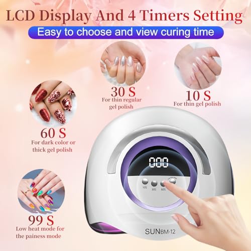 UV LED Nail Lamp with 72 Beads, 300W Nail Curing Lamps for Gel Polish with Automatic Sensor/4 Timer Setting,Led Nail Dryer, Professional Nail Art Drying Tools for Fingernail and Toenail. BM-12 PRO - Image 4