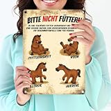 Metallschild mit Pferde Motiv und Spruch: Bitte nicht füttern