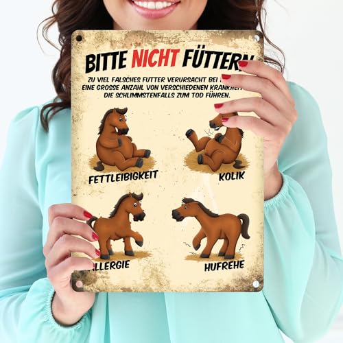 Metallschild mit Pferde Motiv und Spruch: Bitte nicht füttern