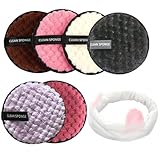 ZARSIO 6 PCS Makeup Remover Reusable Microfibre Wipes Cloth Pads Washable Face Wipe Rounds with Headband