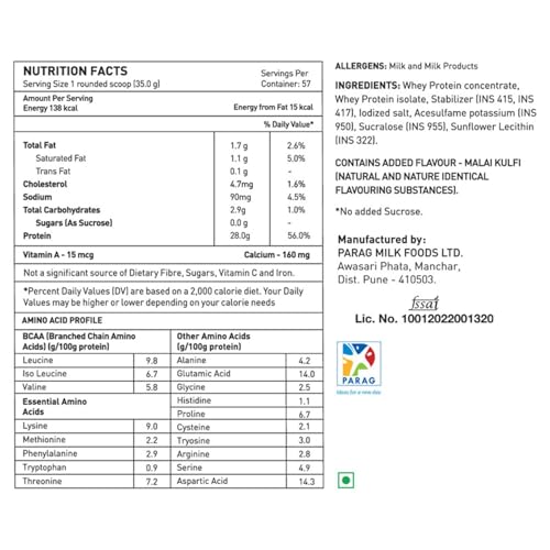 Image of Avatar WHEY PROTEIN | 2Kg | Malai Kulfi Flavour | 28g Protein | 57 Servings | Isolate & Concentrate Blend