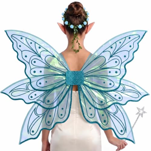 Fairy Wings for Adults 35.4"x25.5", Fairy Butterfly Costume Set for Women