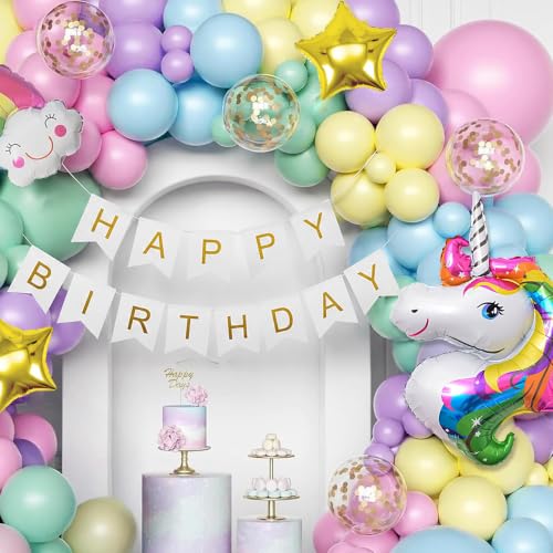 Image of SpecialYou.in Unicorn Theme Birthday Decoration Kit For Girls With Pastel Pink, Purple, Yellow, Blue, Green Balloons, Rainbow & Unicorn Foil Balloon For Birthday Decoration Items For Baby Girl- 57 Pcs