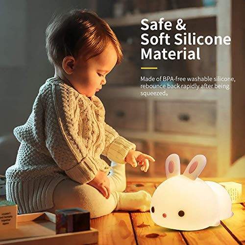 Image of GREEVA Night Lights for Girls Bedroom, Cute Night Light for Kids, LED Rechargeable Lamp, Gifts for Girls, Silicone Night Light Kids Cute Stuff (Bunny lamp)
