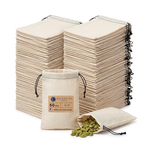 Celestial Gifts Cotton Muslin Bags | 50pcs 3x5 Small Drawstring Bags | 100% Cotton Made In USA | Dual Drawstring Closure | Reusable Tea Bags Jewelry Gift Spice Sachet Wedding Favor Bags Celestial Gifts Cotton Muslin Bags | 50pcs 3x5 Small Drawstring Bags | 100% Cotton Made In USA | Dual Drawstring Closure | Reusable Tea Bags Jewelry Gift Spice Sachet Wedding Favor Bags
