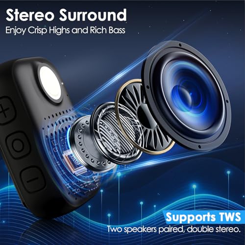 Image of Clip-On Speaker Bluetooth,Wearable Bluetooth Speaker Hands-Free with Built-in Mic, IPX7 Waterproof /Dust Protection, LED Safety Light - Portable Outdoor for Hiking /Biking /Running