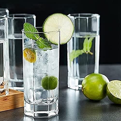 EXHAUSTIC Juice Glass Water Glass [Set of 06, 300 ML] Highball Drinking Glasses Clear Water Glasses with Heavy Weighted Base,Tall Cocktail Glasses,for Dinner Parties,Bars