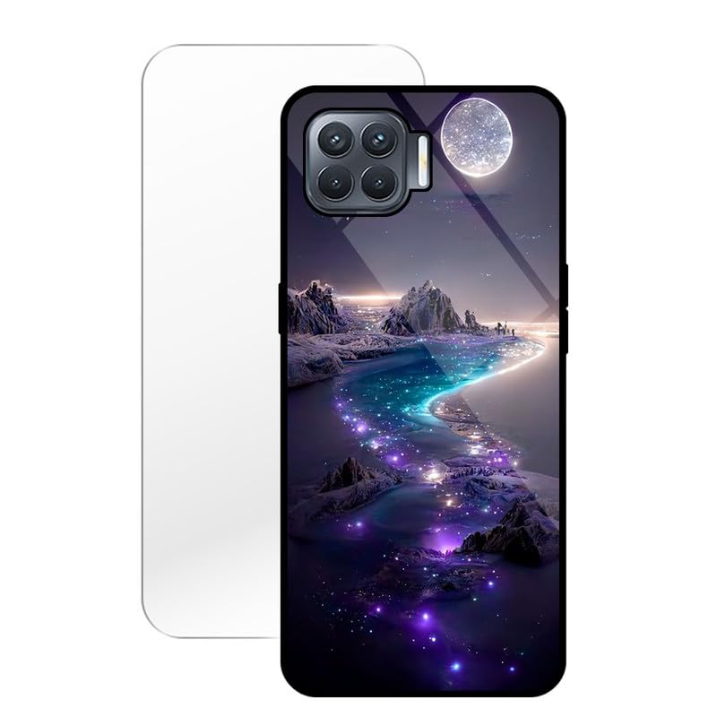 KARTXITAI Funda Compatible con OPPO A93/Reno4 F/Reno4 Lite,Carcasa de Vidrio Templado Anti-rasguños Cover Case Gel Flexible Regalo Original+1x Vidrio Cristal Templado-Paisaje Marino