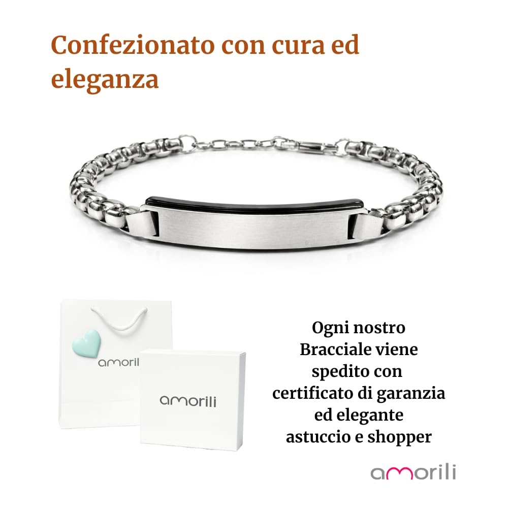 Bracciale Uomo Personalizzabile con Incisione in Acciaio Inox Classico e Nero – Gioiello Maschile Personalizzato con Frasi e Date – Idea Regalo Uomo bcc3175