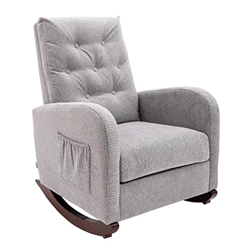 Image of Dolonm Rocking Chair Mid-Century Modern Nursery Rocking Armchair Upholstered Tall Back Accent Glider Rocker for Living Room (Grey - Chenille)