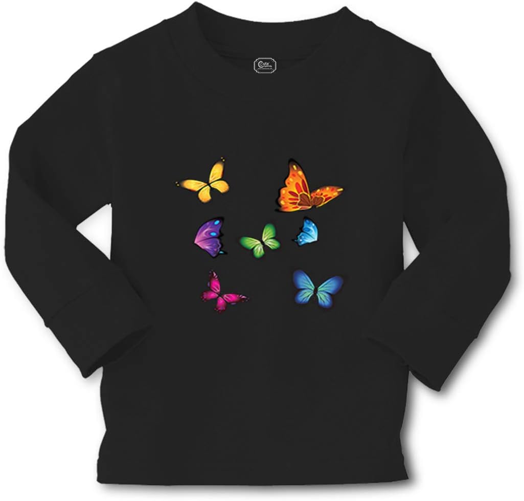Kids Long Sleeve T Shirt Butterflies Cotton Boy & Girl Clothes Funny Graphic Tee Black Design Only 4T