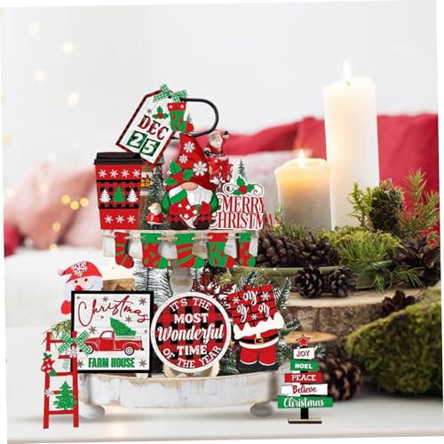 Decoraciones de bandeja de Navidad para mesas y encimeras rústicas con 14 piezas 7