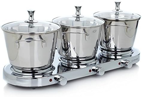 8-Piece Stainless Triple Burner Buffet Set with (3) 3.5qt Casserole Pans and Steamer Insert