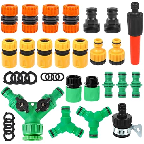 mizikuu Lot de 35 Kit de Raccord Tuyau D'arrosage, Embout Tuyau Arrosage Kit avec Buse de Pulvérisation Raccord Tuyau Arrosage ABS pour Raccorder des Tuyaux...