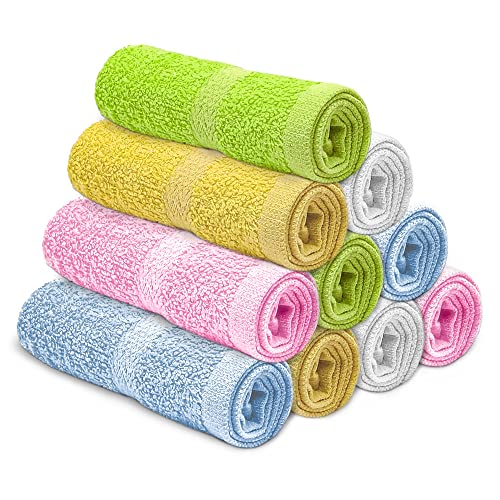 FAJAR Face Wash Towel Pack of 10 Pcs (30x30cm) 100% Cotton, Travel Towel Set, Gym Towel, Fingertip Towel, Ring Spun, Best for Spa and Parlor Towel, Super Soft & Absorbent, Light Weight (5 Color Pack)