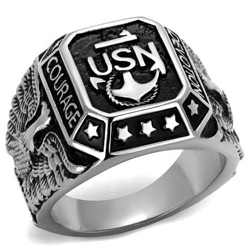 Lanyjewelry Mens USN Navy United Stated Military 316 Stainless Steel Veteran Ring