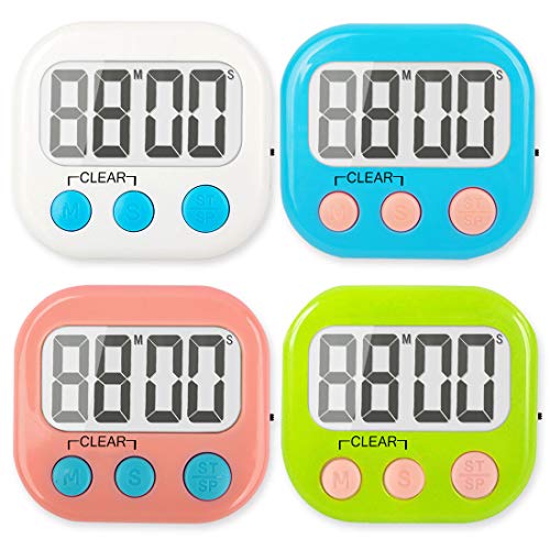4 Pack Digital Kitchen Timer Strong Magnetic Electronic Countdown and Count Up, Loud