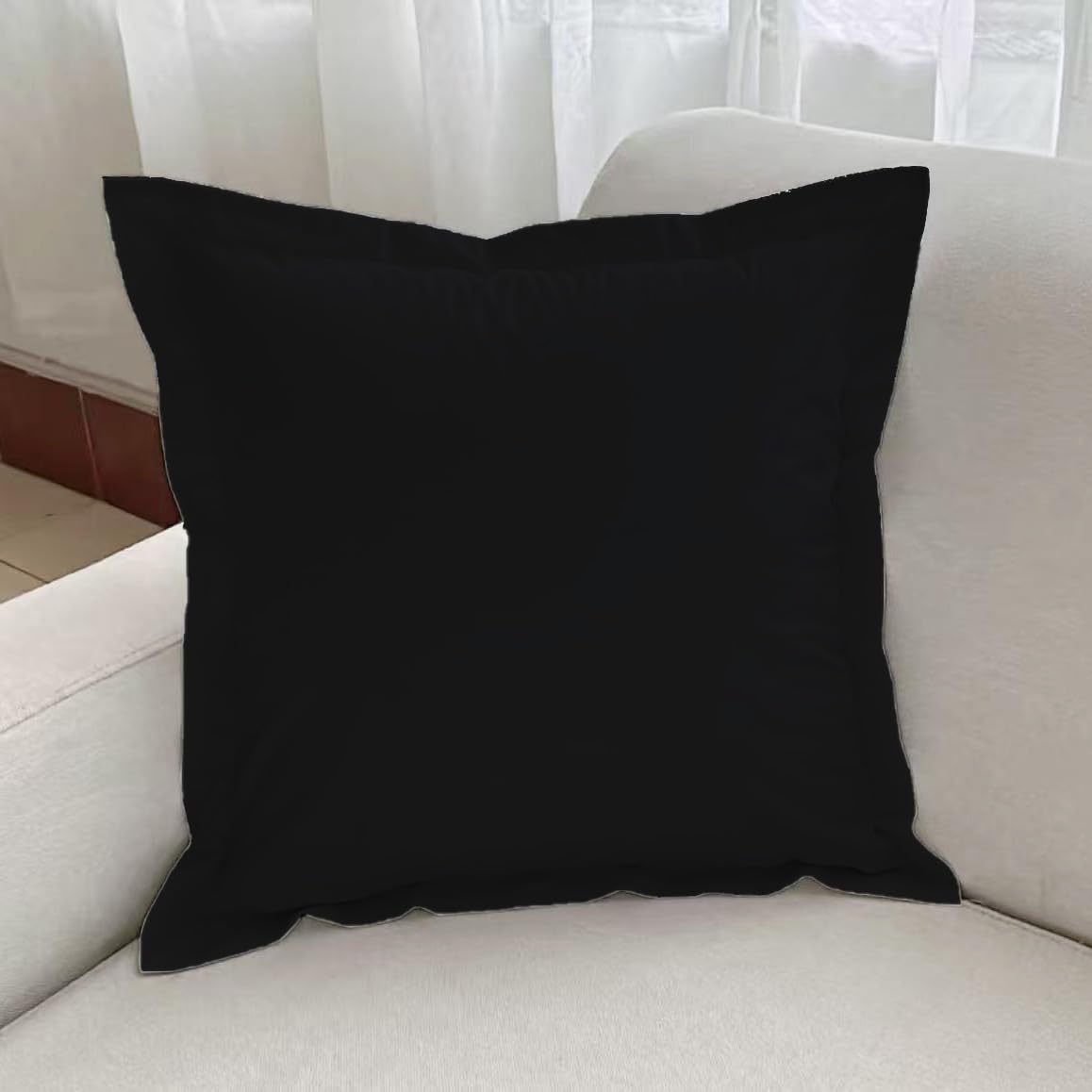 Square Pillow Covers 2-Pack Solid Color Minimalist Design Cushion Covers for Bedroom Dorm Sofa Lumbar Office Decor, Black, 40cm