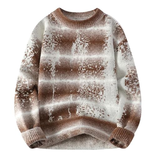 Men Gradient Knit Sweater Loose Crew Neck Long Sleeves Daily Casual Pullovers