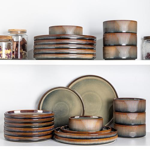 Image of TheTerra Ceramic Dinnerware Sets for 4, 12 Pieces Porcelain Lightweight Plates and Bowls Sets, Scratch Resistant Dish Set, Oven & Microwave & Dishwasher Safe, Coca Mocha