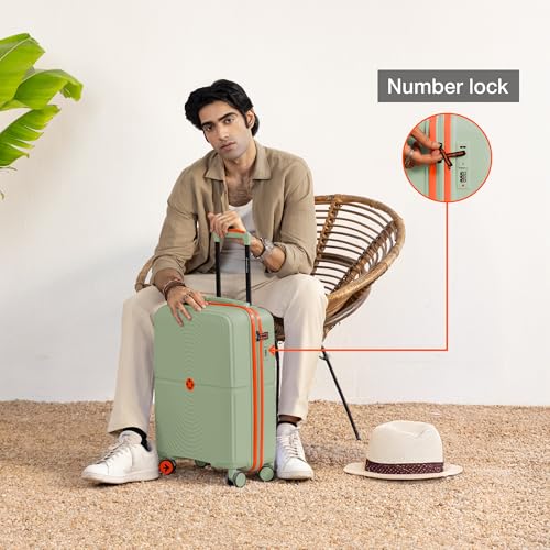 Image of Nasher Miles Bali Hard-Sided Polypropylene Cabin Luggage 20 inch | 55cm | 8 Wheels Small Trolley Bag for Travel | Suitcase (Olive Green)