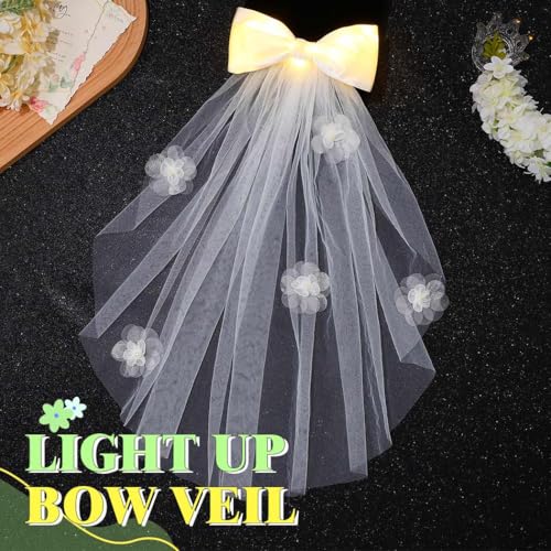 Clip de cabello con velo de lazo blanco luminoso para boda miniatura 2