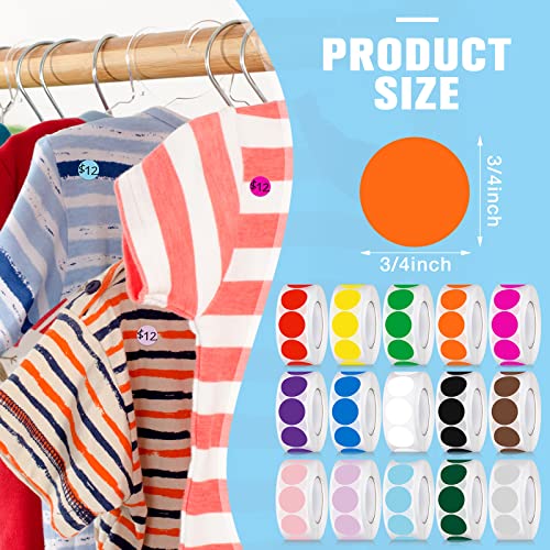 15000 Pieces 3/4 Inch Round Color Coding Labels Roll Adhesive Solid Colors Dot Stickers Assorted Colored Circle Stickers Dot Label Stickers For Inventory Organize File Classification, 15 Colors #TOP1
