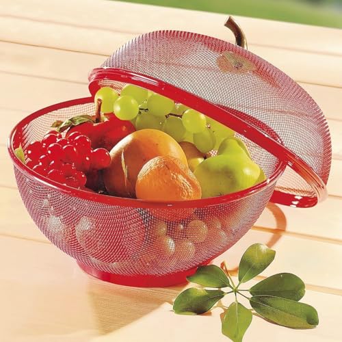 Image of SPIREX Designer Apple Shape Fruit & Vegetable Basket with Net Cover | Stylish Kitchen Storage Stand | Durable Plastic Organizer (Red)