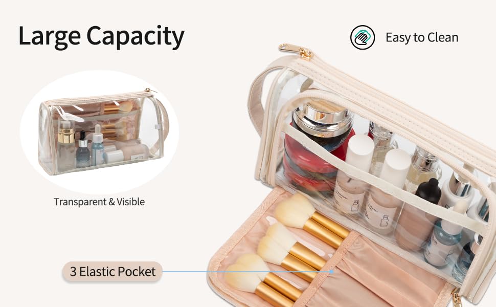 Miniatura 9 de CUBETASTIC Bolsa de maquillaje transparente, estuche de cosméticos transparente, bolsa de maquillaje de viaje con cremallera, bolsa de aseo pequeña