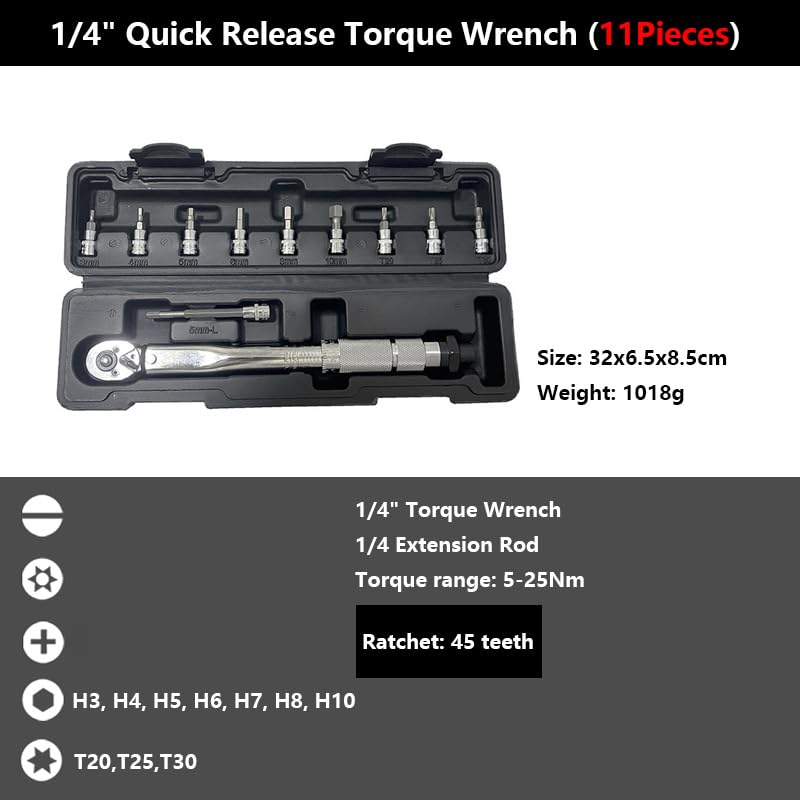 1/4'' Drive 2-24N.m Precise Double Scale Torque Wrench Set MTB Bike Socket Spanner Bicycle Motorcycle Ratchet Repair Toolbox Kit(15pcs)