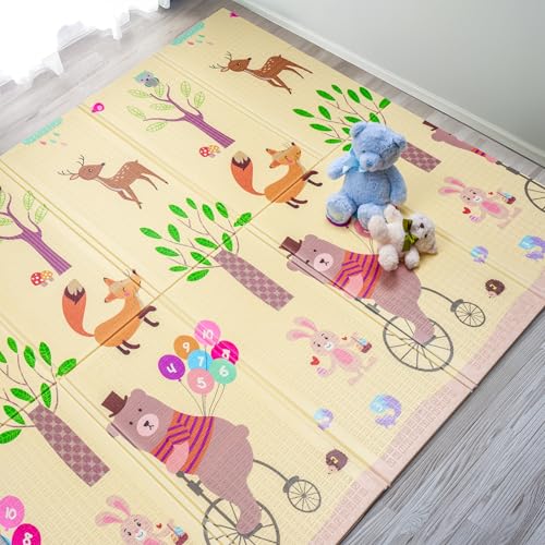 Image of Sorbus Foldable Baby Play Mat, Kids Foam Mats for Floor with Travel Bag - Waterproof Foldable Play Mats for Babies, Infants, Toddlers, and Kids Playtime & Tummy Time 78x70x0.4 (Woodland Buddies)