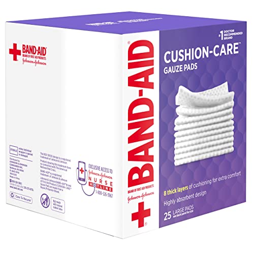 Image of BAND-AID Brand Absorbent Cushion Care Sterile Square Gauze Pads for First Aid Protection of Minor Cuts, Scrapes & Burns, Non-Adhesive, Wound Care Dressing Pads, Large, 4 in x 4 in (Pack of 125)