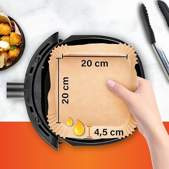 Image of Air Fryer Paper Sheets (200 Pcs), Disposable Paper Liner for Microwave, Oil-Proof Air Fryer Parchment Paper for Frying, Baking, Cooking, Roasting and Microwave (Square 8 INCH)