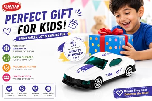 Image of Chanak Die-cast Car - Metal Pull Back Toy Car with Smooth Wheels - Racing Toy with Zinc Alloy Body - Pull Back Sports Cars with Smooth Edges - Vehicle Toy Car - Gift for Kids 3+ Year (White)