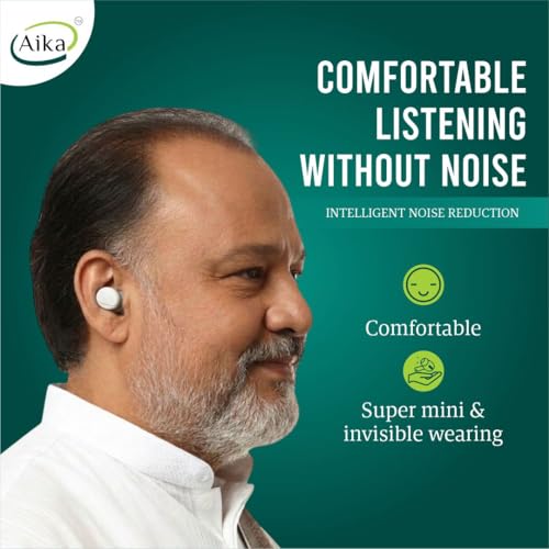 Image of AIKA AG-7901 Wireless Rechargeable Hearing Aid - Digital Sound Amplifier for Adults & Seniors with up to 65% Hearing Loss (White, Single Ear)