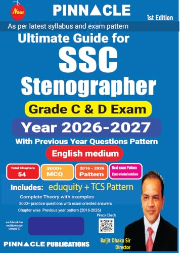 Image of SSC Stenographer Ultimate Guide for Grade C & D Exam 2026-27 | Complete Chapter-wise Coverage | 10 Years Solved PYQs (2016-2026) | 3000+ MCQs | English Medium | Eduquity & TCS Pattern