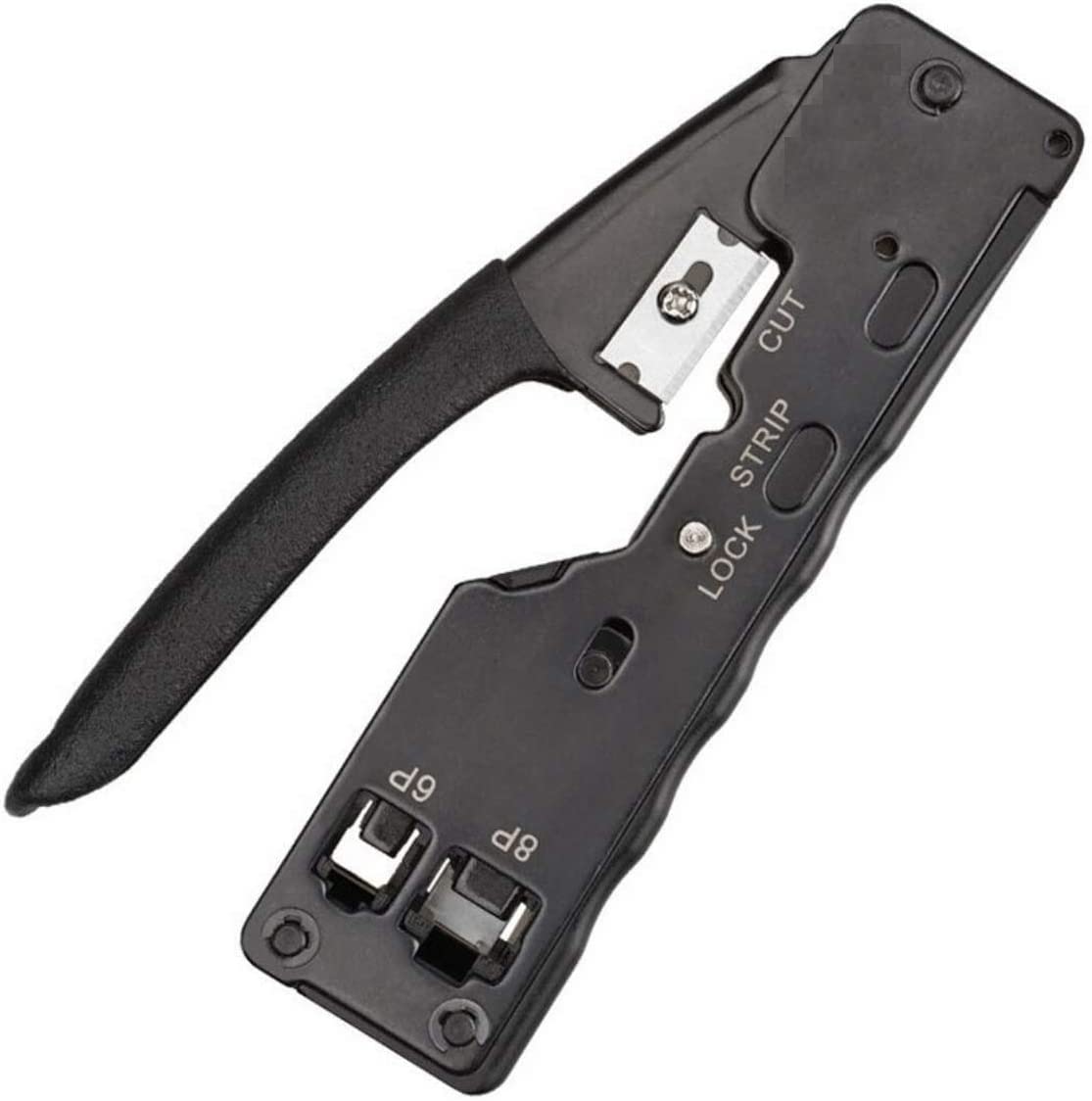 DKURVE® RJ11/RJ12/RJ45 All-in-One Crimper for Pass-Through/EZ/RJ45 connectors Professional Performance CAT3/CAT5e/CAT6 (PassThroughAll-In-One)