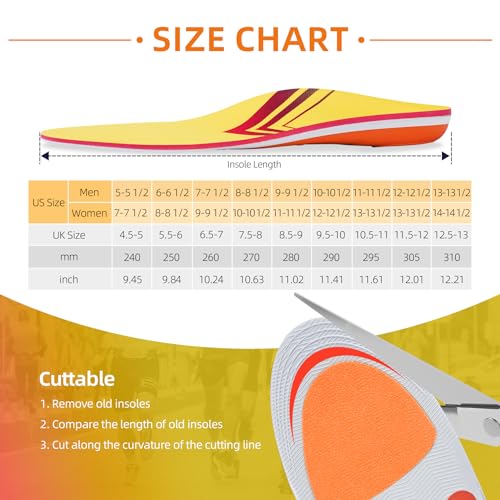 Image of Plantar Fasciitis Relief Insole Heavy Duty High Arch Supports Orthotics Men Women Overpronation Inserts, Orthopedic Flat Feet Pads Heel Pain Work Boot Shoe Insoles Size(6-6 1 /2)