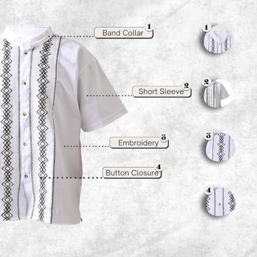 Mexican Guayabera Short Sleeve Shirt for Men Traditional Style Pattern Embroidery Mexican Shirt. Made in Mexico. 100% Cotton2
