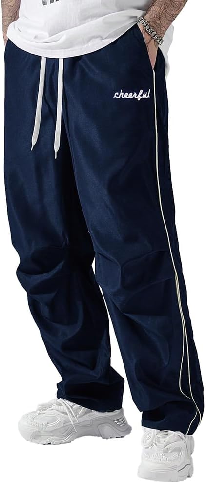 THWEI Mens Parachute Sweatpants Y2k Baggy Track Pants Drawstring Casual Trousers Streetwear