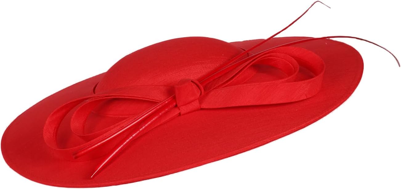 Wide Brim Church Hat for Women - Kentucky Fascinator with Bow Feather,Bridal Wedding Tea Party Derby Formal Flat Top Hats - Image 2