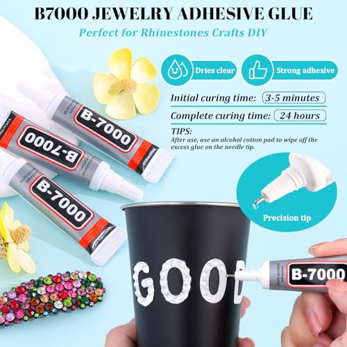 Image of 6100Pcs Resin Rhinestones for Crafting with 2Pcs 10ml B7000 Jewelry Glue, 1 Box Flatback Crystals Diamond (Transparent) for Bedazzling Crafts DIY Nail Art,Non Hotfix Gems for Clothing Shoes Tumblers