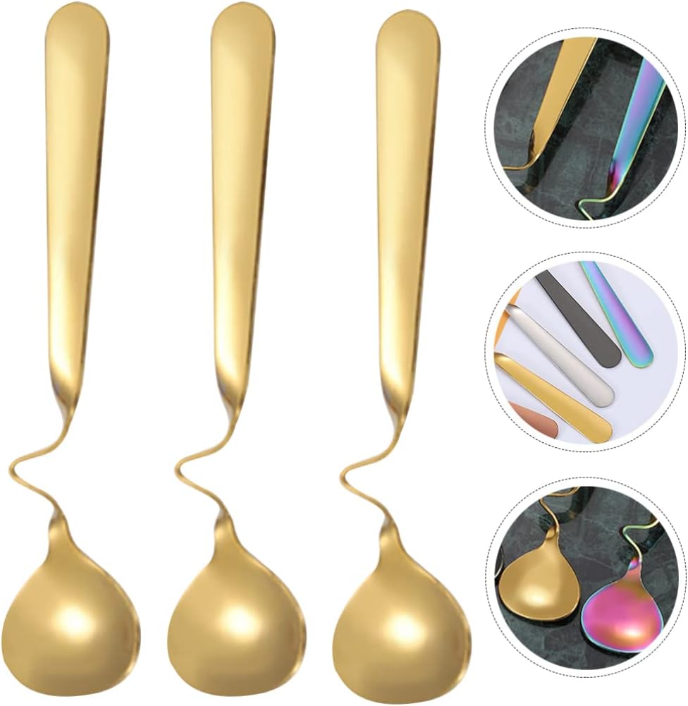SHERCHPRY Black Decor 3Pcs Stainless Steel Jam Spoons with Curved Handle, Handle Honey Spoons, Coffee Mixing Spoons, Dessert Spoons for Tea Sugar Cake Ice, Golden Coffee Stirrers : Home & Kitchen