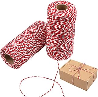 yeestone Christmas String, 200m ECO Friendly Red and White 2mm Cotton Wrapping Twine, Durable Butchers String for Gift Meat Crafts Garden (2 Rolls)